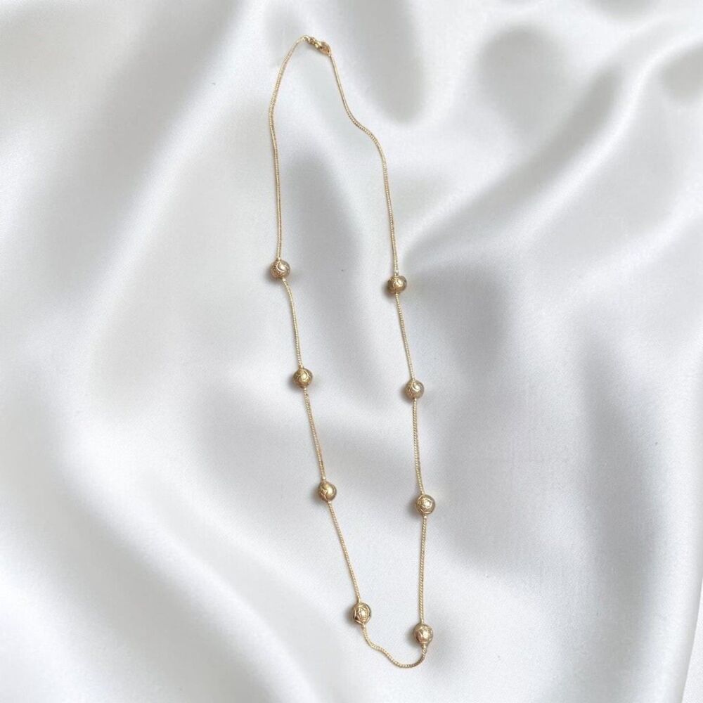 Vintage Gold Tone Station Bead Necklace, Minimalist Layering Necklace - Picture 5 of 6